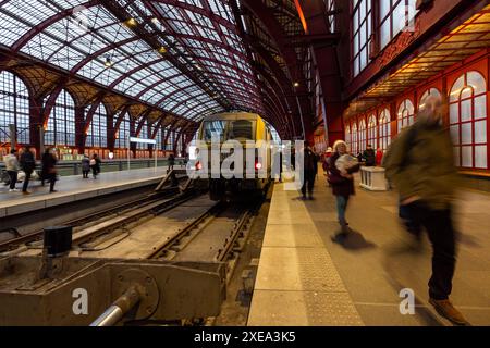 Antwerpen, Belgien, 25. Januar 2024, Dynamic Pendler am Hauptbahnhof Antwerpen Stockfoto