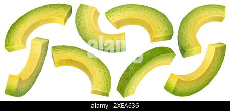 Avocadoscheiben isoliert auf weißem Hintergrund Stockfoto