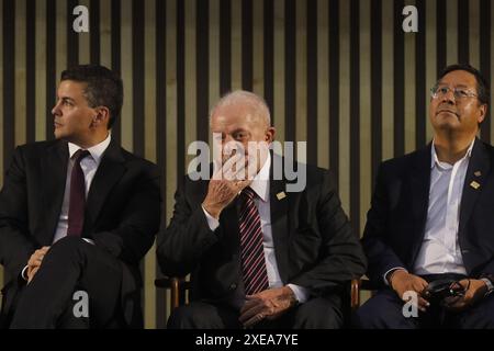 Die Präsidenten Lula da Silva, Santiago Peña und Luis Arce aus Brasilien, Paraguay und Bolivien auf dem Mercosul-Gipfel in Rio de Janeiro, Brasilien 12.07.2023 Stockfoto