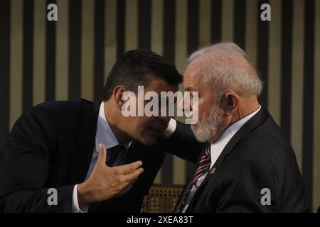 Die Präsidenten Lula da Silva und Santiago Peña, Brasilien und Paraguay, beim Mercosur-Gipfel - Rio de Janeiro, Brasilien 12.07.2023 Stockfoto