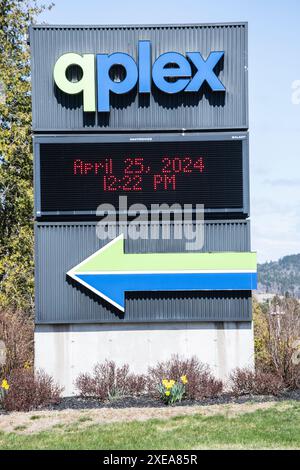 Das QPlex Recreation Centre zeigt die bevorstehenden Veranstaltungen im Sherwood Park in Quispamsis, New Brunswick, Kanada Stockfoto