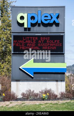 Das QPlex Recreation Centre zeigt die bevorstehenden Veranstaltungen im Sherwood Park in Quispamsis, New Brunswick, Kanada Stockfoto