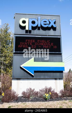 Das QPlex Recreation Centre zeigt die bevorstehenden Veranstaltungen im Sherwood Park in Quispamsis, New Brunswick, Kanada Stockfoto