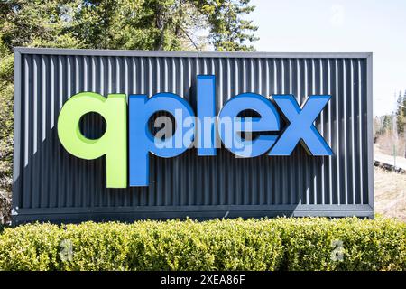 Schild für das QPlex Recreation Centre im Sherwood Park in Quispamsis, New Brunswick, Kanada Stockfoto