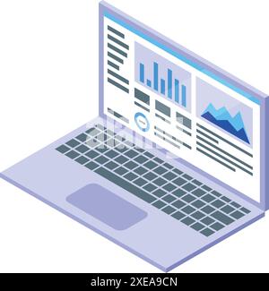 Laptop mit Diagrammen und Diagrammen, die Datenanalysen und Finanzmarkttrends darstellen Stock Vektor