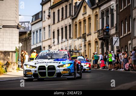 Stavelot, Belgique. Juni 2024. 46 MARCIELLO Raffaele (che), MARTIN Maxime (bel), ROSSI Valentino (ita), BMW M4 GT3, Ambiance, Parade während des CrowdStrike 24 Hours of Spa 2024, 2. Rennen des GT World Challenge Europe Endurance Cup 2024, vom 26. bis 30. Juni 2024 auf dem Circuit de Spa-Francorchamps in Stavelot, Belgien - Foto Damien Saulnier/DPPI Credit: DPPI Media/Alamy Live News Stockfoto