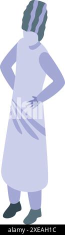 Der selbstbewusste Koch posiert mit Händen auf den Hüften und präsentiert die typische Küchenuniform Stock Vektor