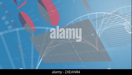 Bild der Datenverarbeitung und dna-Strang auf blauem Hintergrund Stockfoto