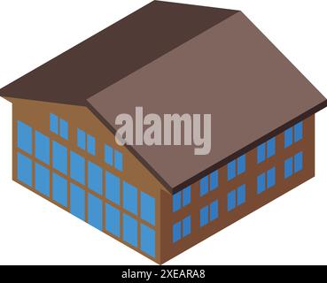 Isometrisches Gebäude mit Panoramafenstern, das ein modernes Chalet für einen Urlaub in den Bergen darstellt Stock Vektor