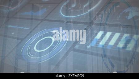 Bild des Scans und der Datenverarbeitung von Oszilloskopen auf Bildschirmen Stockfoto