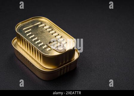 Rechteckige Dose aus Blech oder Aluminium mit Schlüssel Stockfoto