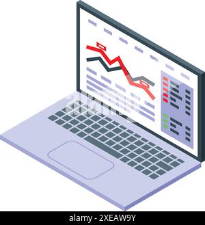 Laptop mit einem Finanzdiagramm mit einem roten Pfeil nach unten, was auf einen rückläufigen Aktienmarkt hinweist Stock Vektor