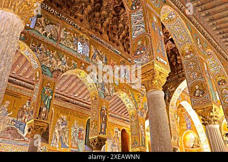 Mosaike mit Geschichten aus dem Alten und Neuen Testament in Capella Palatina in Palermo Sizilien Italien Stockfoto