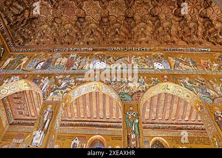 Mosaike mit Geschichten aus dem Alten und Neuen Testament in Capella Palatina in Palermo Sizilien Italien Stockfoto