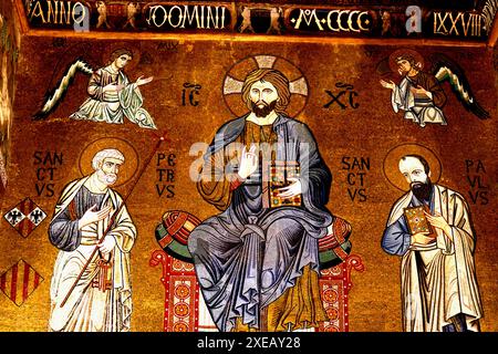 Mosaike mit Geschichten aus dem Alten und Neuen Testament in Capella Palatina in Palermo Sizilien Italien Stockfoto