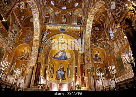 Mosaike mit Geschichten aus dem Alten und Neuen Testament in Capella Palatina in Palermo Sizilien Italien Stockfoto