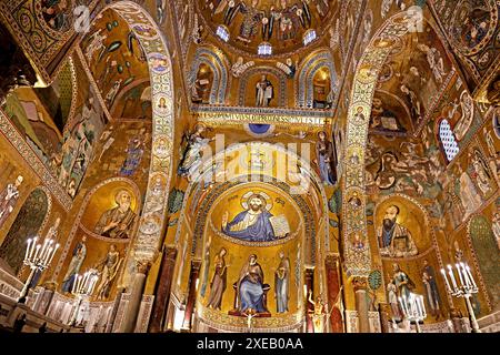 Mosaike mit Geschichten aus dem Alten und Neuen Testament in Capella Palatina in Palermo Sizilien Italien Stockfoto