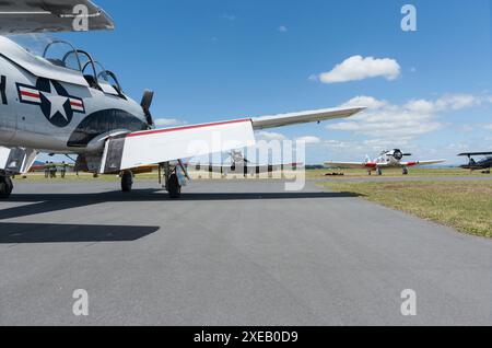 Tauranga Neuseeland - 28. Januar 2012; Air-Trainer-Flugzeuge parkten auf dem Flugplatz unter blauem Himmel. Stockfoto