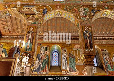 Mosaike mit Geschichten aus dem Alten und Neuen Testament in Capella Palatina in Palermo Sizilien Italien Stockfoto