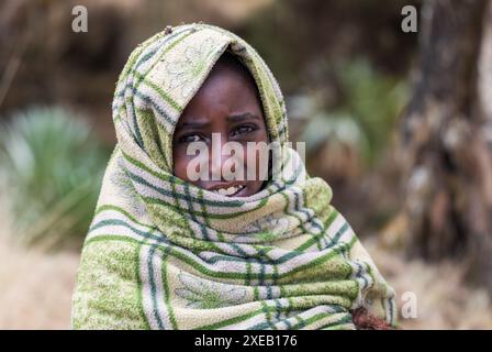 Äthiopische Hirtin Mädchen, Simien Mountains, Äthiopien Stockfoto