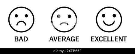 Emoji-Symbol bewerten. Symbol für das Lächeln des Gesichts positives Symbol für das negative, neutrale Meinungsvektorzeichen. Satz von Feedback Bewertung Emoji schlecht, Durchschnitt, ausgezeichneter Vektor Stock Vektor