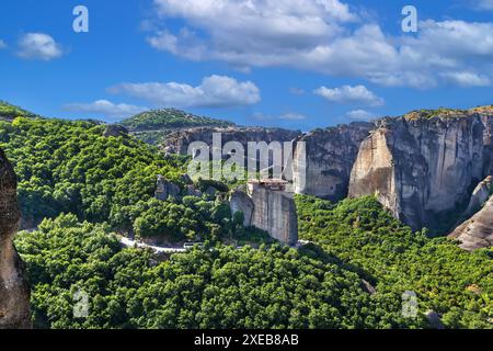Blick auf das Meteora-Tal, Griechenland Stockfoto