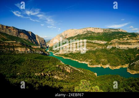 Stausee Congost de Mont-Rebei. Montsec-Massiv Lleida. Pyrenäengebirge Katalonien Spanien. Stockfoto