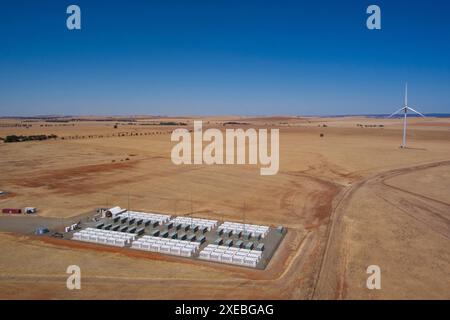 Luftaufnahme der Tesla Big Battery BESS im Hornsdale Power Reserve in der Nähe von Jamestown South Australia Stockfoto