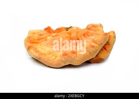 Schwefel Schelfpilz, Laetiporus sulfureus, oder Huhn der Hölzer isoliert auf weiß. Stockfoto