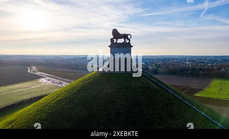 Waterloo, Brüssel, Belgien, 25. Februar 2024 Sonnenaufgang am Lion's Mound, Waterloo Memorial Stockfoto