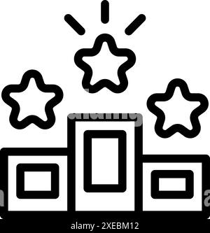 Strichkunstsymbol eines Siegerpodiums mit drei Sternen, die oben leuchten und Sieg und Erfolg darstellen Stock Vektor