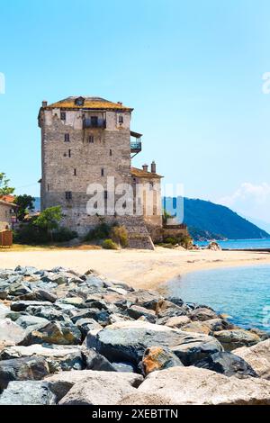 Ouranoupolis-Turm auf Athos, Griechenland Stockfoto