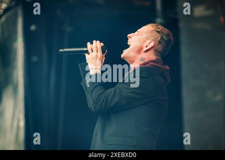 Kopenhagen, Dänemark. Juni 2024. Der US-amerikanische Sänger Corey Taylor spielt ein Live-Konzert während des dänischen Heavy-Metal-Festivals Copenhell 2024 in Kopenhagen. Stockfoto