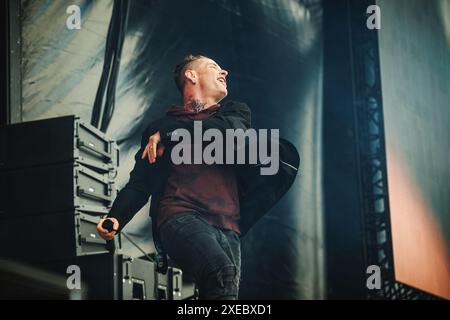 Kopenhagen, Dänemark. Juni 2024. Der US-amerikanische Sänger Corey Taylor spielt ein Live-Konzert während des dänischen Heavy-Metal-Festivals Copenhell 2024 in Kopenhagen. Stockfoto