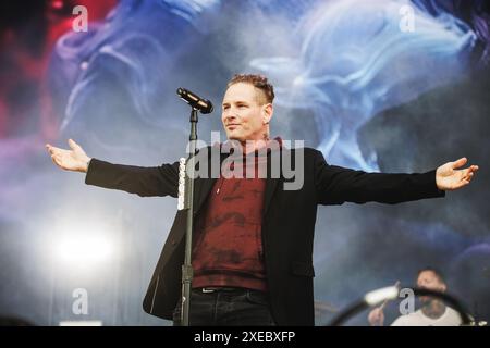 Kopenhagen, Dänemark. Juni 2024. Der US-amerikanische Sänger Corey Taylor spielt ein Live-Konzert während des dänischen Heavy-Metal-Festivals Copenhell 2024 in Kopenhagen. Stockfoto