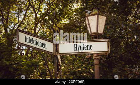 Wegweiser für den direkten Weg zur Hygiene versus Infektionen Stockfoto