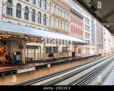 Chicago ist die Stadt der Wolkenkratzer. Chicago Straßen, Gebäude und Attraktionen der Stadt Chicago. Stockfoto