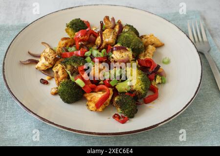 Buntes im Ofen gebackenes Huhn mit Gemüse - Low Carb Stockfoto