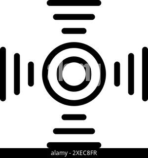 Abstraktes Schwarzweiß-Symbol mit Kreisen und horizontalen Linien, die eine Kreuzform bilden Stock Vektor