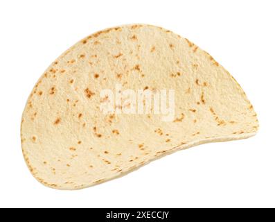 Leere Tortilla, dünnes Weizenfladenbrot isoliert auf weißem Hintergrund Stockfoto