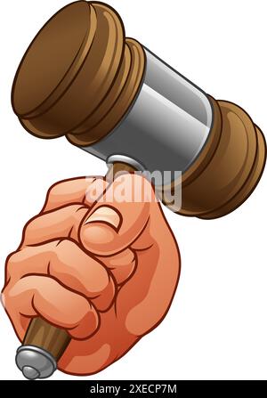 Auktionator Richter Hand Hält Holzhammer Gavel Stock Vektor