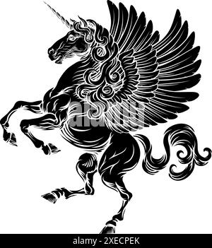 Pegasus Unicorn Horse Crest heraldisches Wappen Stock Vektor