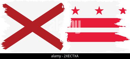 District of Columbia USA - Washington, DC und Alabama State Grunge Pinsel Flags Verbindung, Vektor Stock Vektor