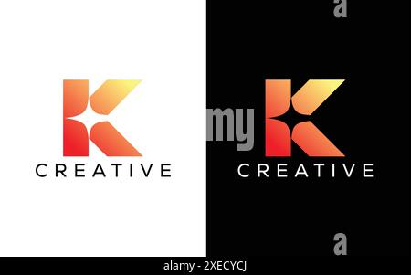 Minimalistisches professionelles K Spark Logo-Design-Template. Logo mit dem Buchstaben K, Flare Light Spark Stock Vektor