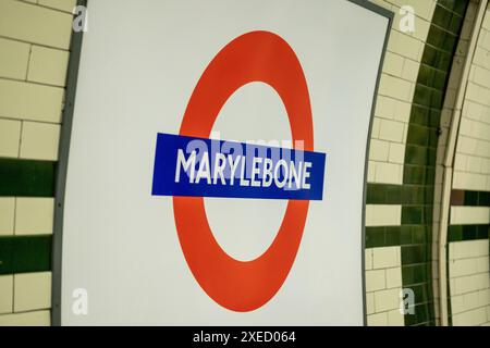 LONDON, 26. JUNI 2024: U-Bahn-Station Marylebone, Teil des Bahnhofs Marylebone Station Stockfoto