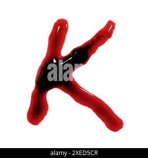 Isoliert auf weißem 3D-Putz von Blut-Rotwein-Flüssigalphabeten Stockfoto