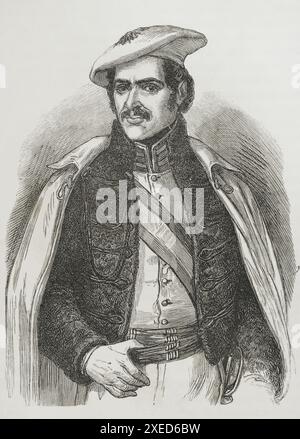 Ramon Cabrera Griñó (1806-1877). Spanisches Militär. Er war bekannt als „El Tigre del Maestrazgo“ (der Tiger von Maestrazgo). Carlist-Führer, der am ersten und zweiten Carlist-Krieg teilnahm. Hochformat. Gravur. "Espartero: su vida militar, política, descriptiva y anecdótica" (Espartero: Sein militärisches, politisches, deskriptives und anekdotisches Leben). Band I, 1879. Stockfoto