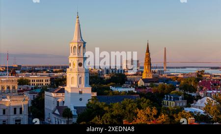 Luftaufnahme der anglikanischen Kirche St. Michaels in Charleston SC Stockfoto