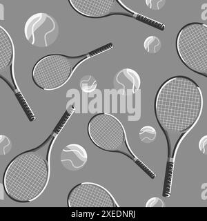 Vektor nahtlose Muster Tennisschläger, Bälle. Illustration für Sport, Spielwettbewerb, Turnier, Rasen-Tennis-Meisterschaft. Hobby, Unterhaltung. Stock Vektor