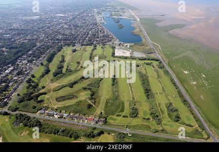 Aus der Vogelperspektive von Southport, einschließlich Southport Golf Links, von Norden aus nach Süden Stockfoto